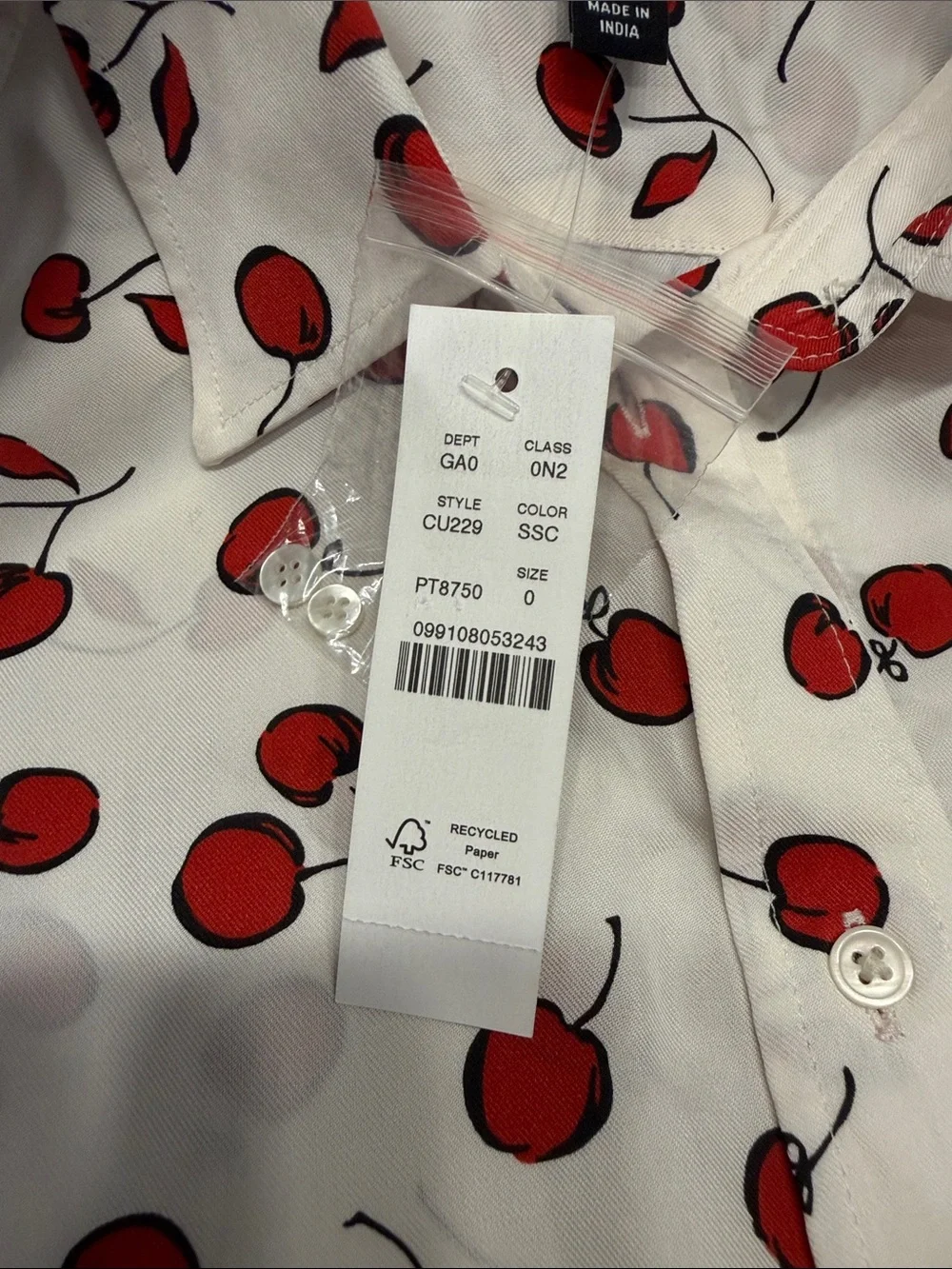 NEW J. Crew Jules drapey classic-fit shirt in cherry print size 0 CU229 $148